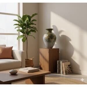 Large art pottery vase URN Clay Signed Pennington Green Blue Modern Design 15.5